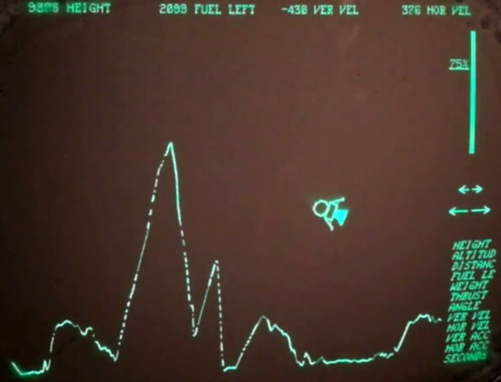 Das Mondlandungsspiel auf einem PDP-11/10 mit VT-11 Vektorgrafikcontroller und VR17 Bildschirm.  