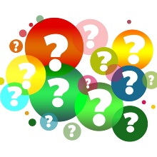 White question marks in colored overlapping circles.